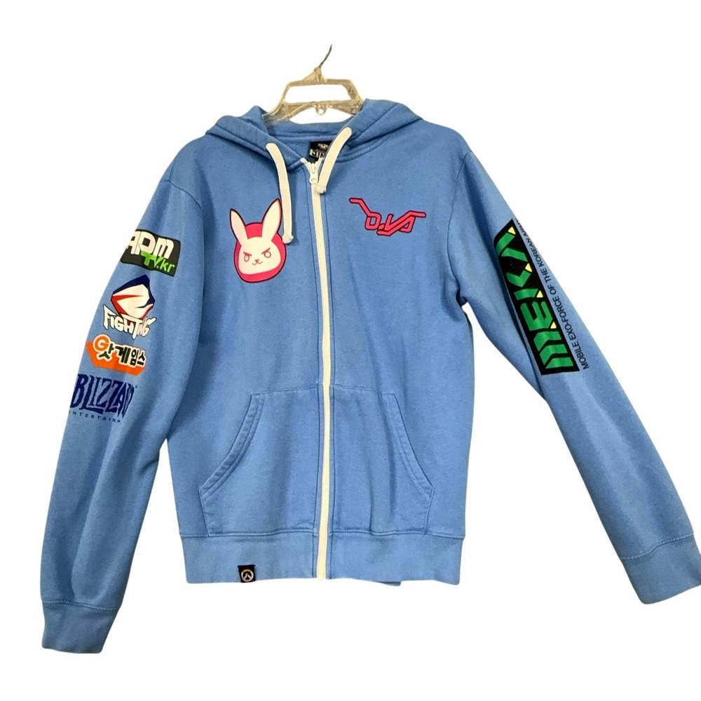 Jinx Hoodie Mens Small Blue D.Va Overwatch Nerf This Gamer Full Zip Fleece